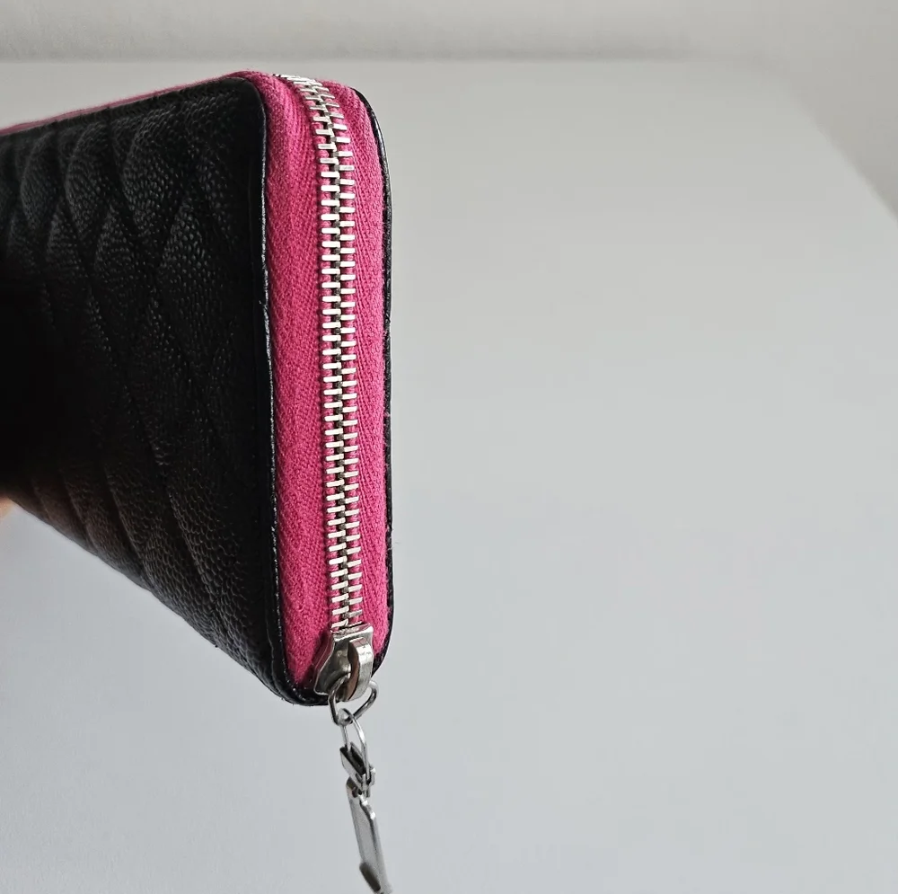 Chanel Black Caviar Quilted Zip Around Long Wallet